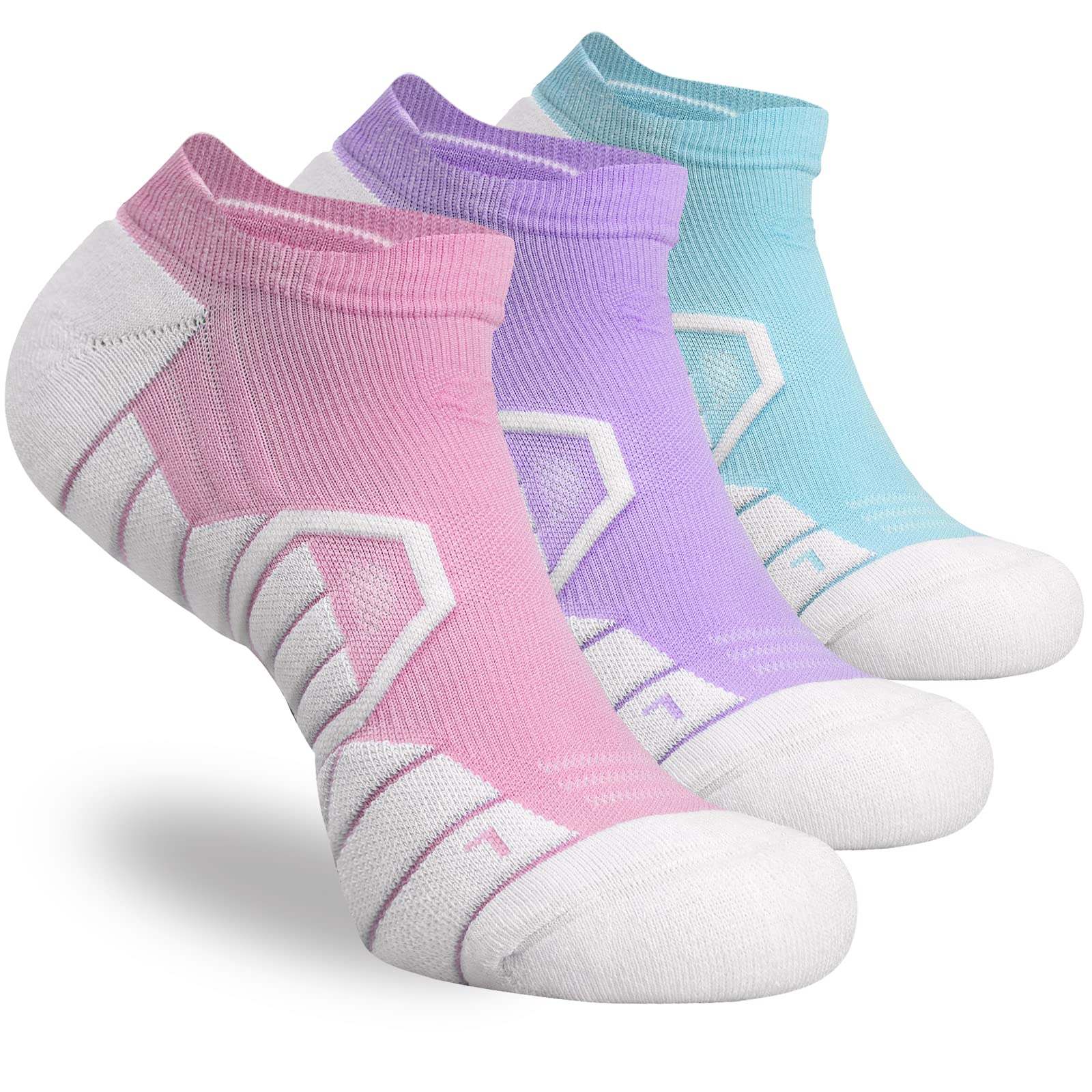 Hylaea Athletic Running Socks Cushion Padded Moisture Wicking Low Cut Large 3 Pairs Purple Red Green