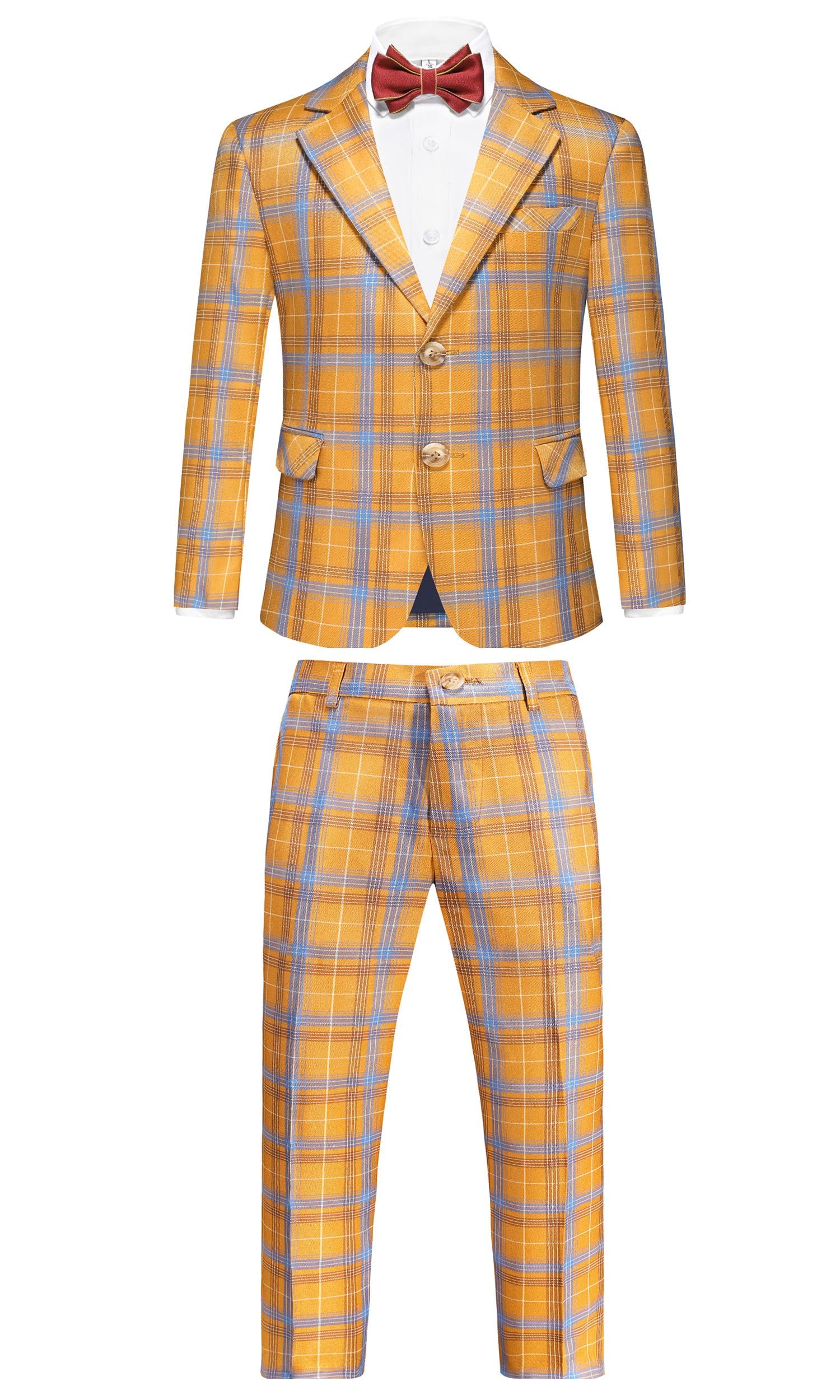UNINUKOO Boys Suits 3 Piece Plaid Kids Tuxedo Blazer Pants with Bow Tie Dress Modern Suits for Boys