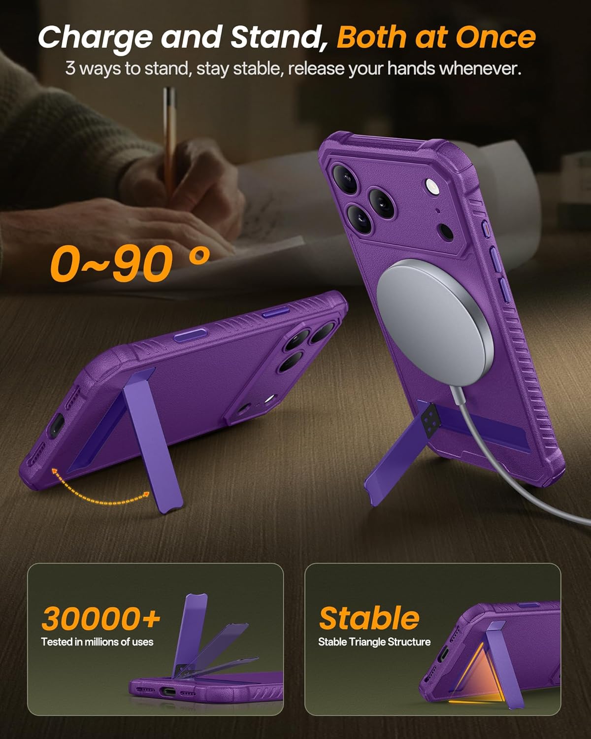 for iPhone 17 Pro Max Case Magnetic with Stand, Compatible with MagSafe & Full Camera Protection & Camera Control Capture Button, Rugged Shockproof Protective Phone Case for 17 Pro Max, Purple
