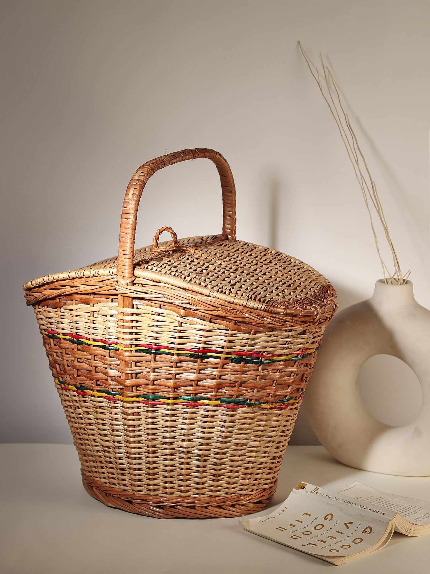 Habere India-All the Cultures Fabricating India Picnic Basket | Wicker Basket for Lunch | Oval Wicker Picnic Basket with Top Handle | Wicker Modern Picnic Basket (Design 01) (B0CP9KVV3N) Amazon Price History, Amazon Price Tracker