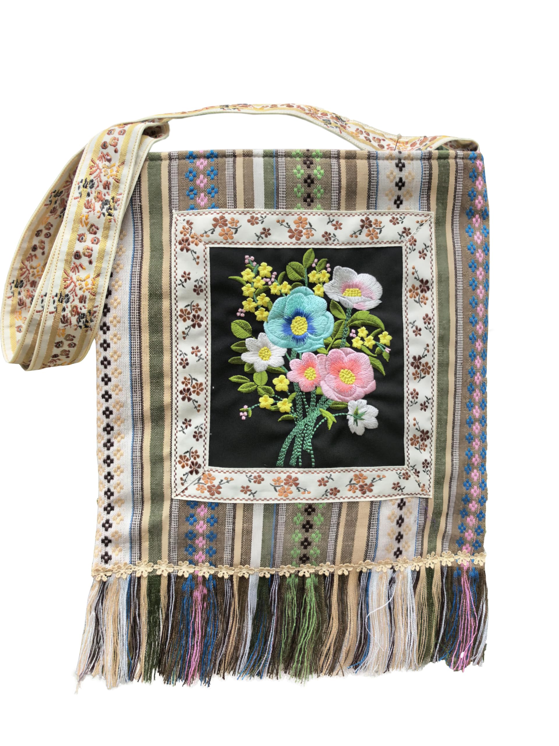 Leimandy Embroidered Crossbody Bag 11×11 Inches Double-Side Strap Built-in Pocket Casual Travel Everyday Use Ethnic Bag L6 | Handmade, Embroidered