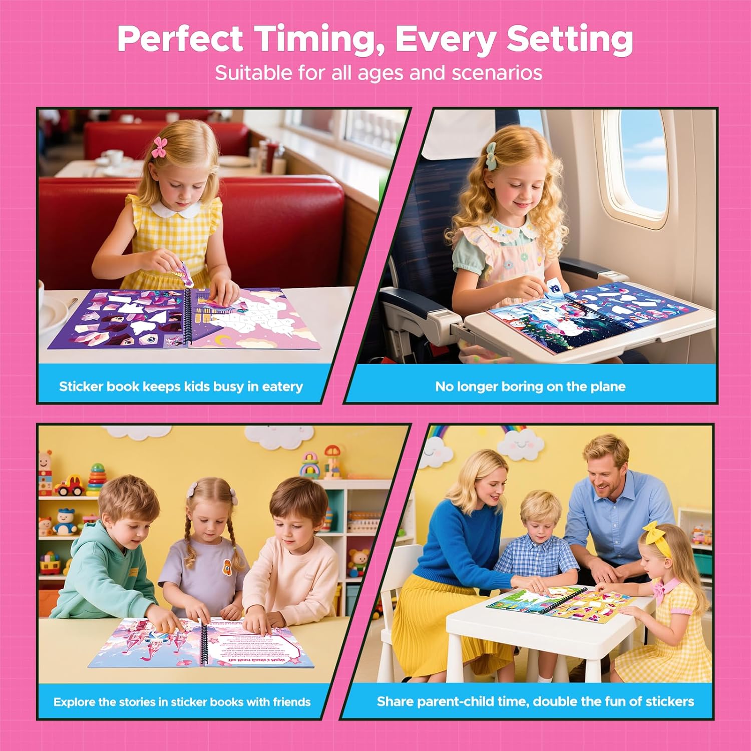 2PCS Paint by Number Sticker Book Travel Activities Essentials for Girls Kids Ages 4-10 Road Trip & Airplane Toys & Long Car Rides, Birthday Present, Preschool Classroom Party Gifts