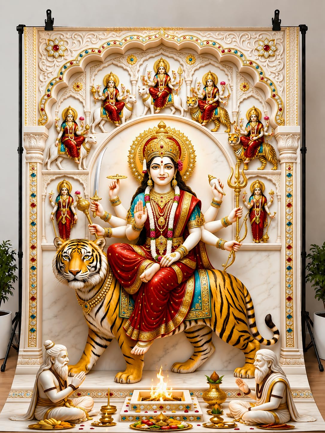 Maa Durga Sherawali Navdurga MATA HD Printed Fabric Backdrop | Devotional Festival Background for Navratri Pooja & Event Setup Size 8 Feet Height & 5 Feet Width (8 * 5)-image-28
