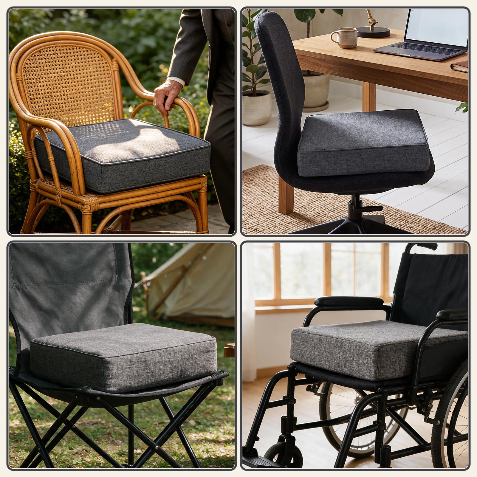 Sitzerhöhung Stuhl Memory Foam Sitzkissen 50x50cm Leinen Dunkelgrau