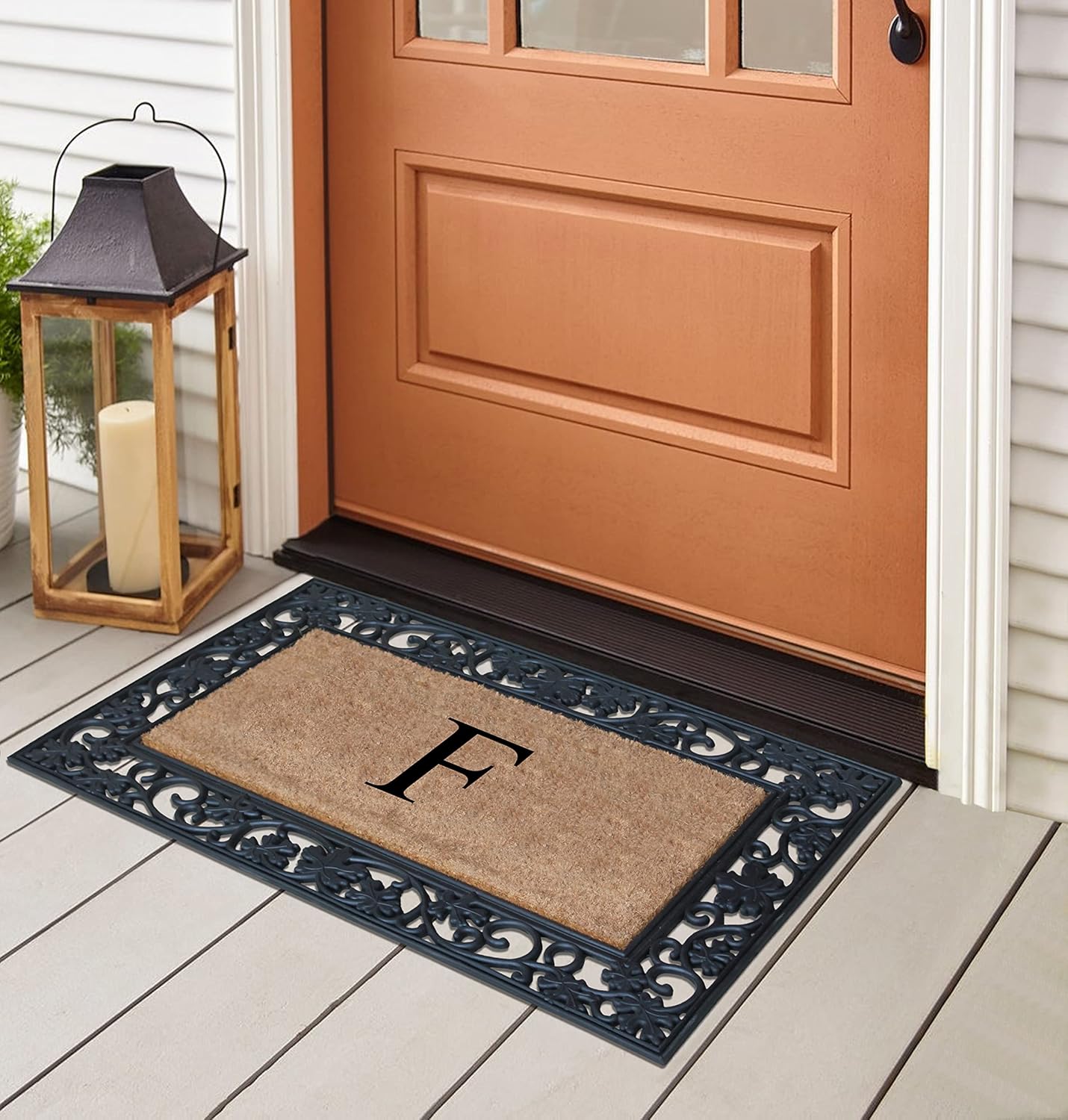 A1HC Natural Coir Monogrammed Doormat for Outside Entranace, Anti-Shed, Heavy-Duty, Low Profile, Easy-Clean, Long Lasting, Entrway Front Door Mat - 23"x38"