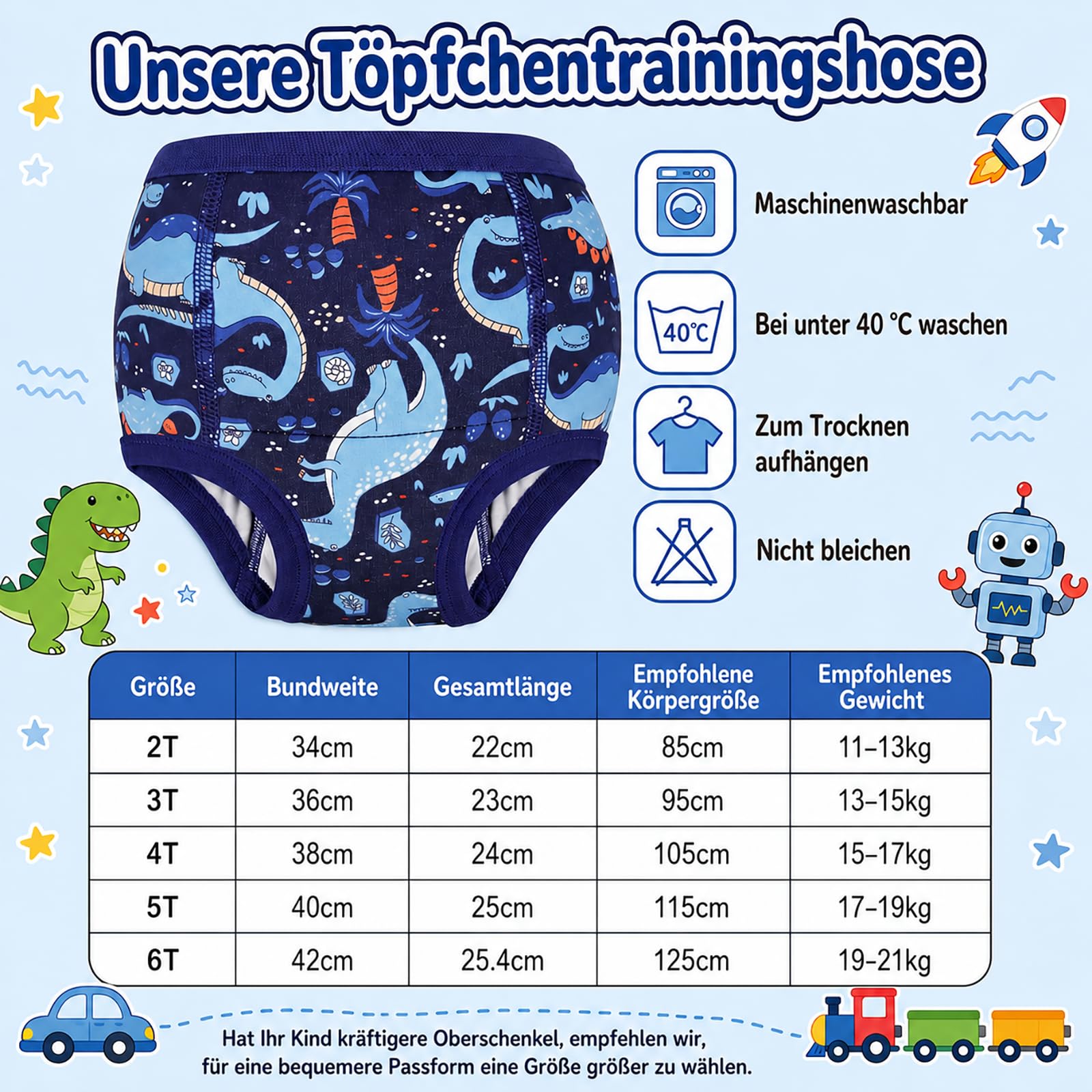 FLYISH DIRECT Baby Töpfchen Trainingshose 6er Pack – Waschbare & Saugfähige Kinder Trainingsunterwäsche Baumwolle für Kinder