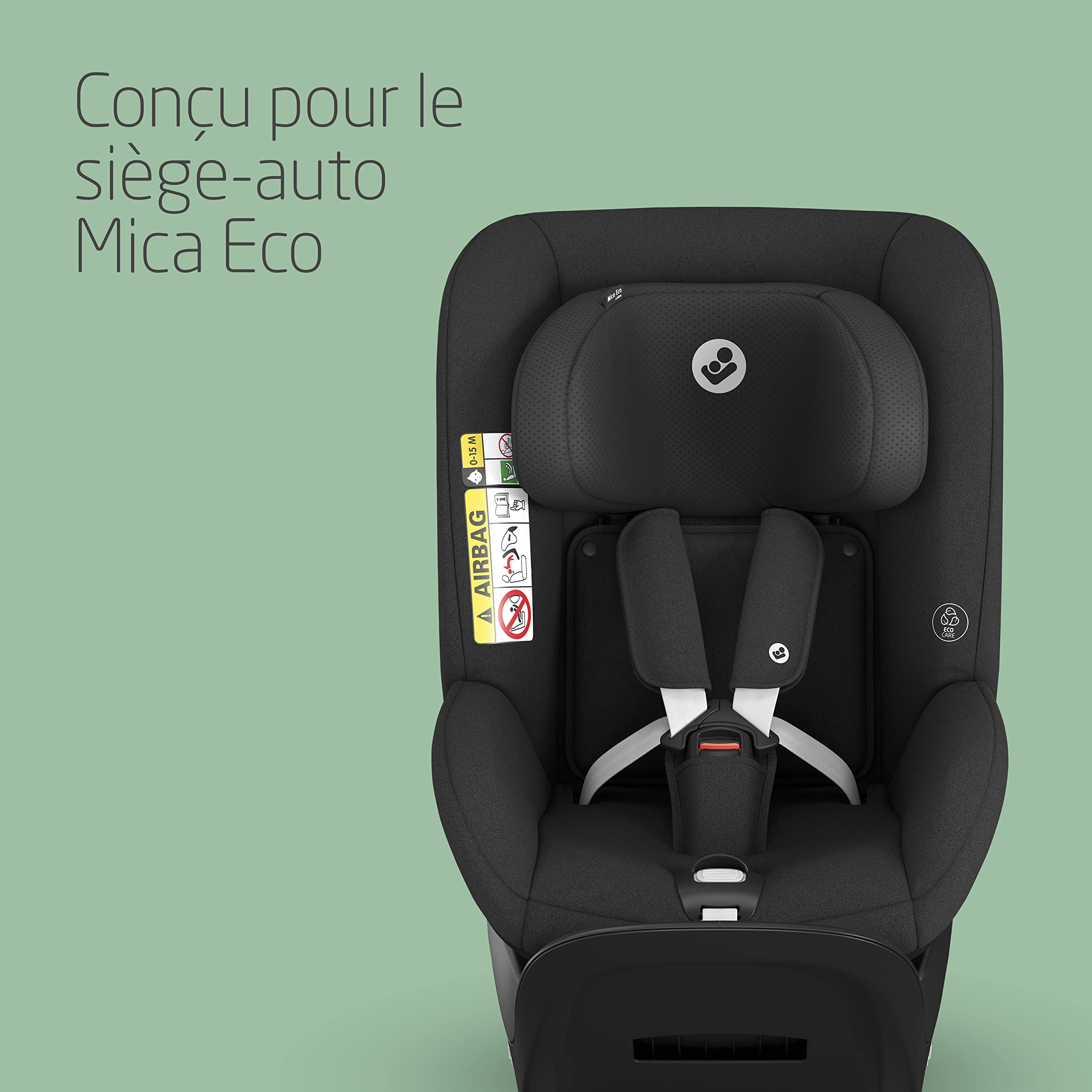 Maxi-Cosi Coussin réducteur pour nouveau-né Mica Eco, Accessoire siège-auto nouveau-né, 0 - 3 mois, 40 - 60cm, Coussin réducteur siège-auto pour nouveau-né lavable, Tissus Eco Care, Black