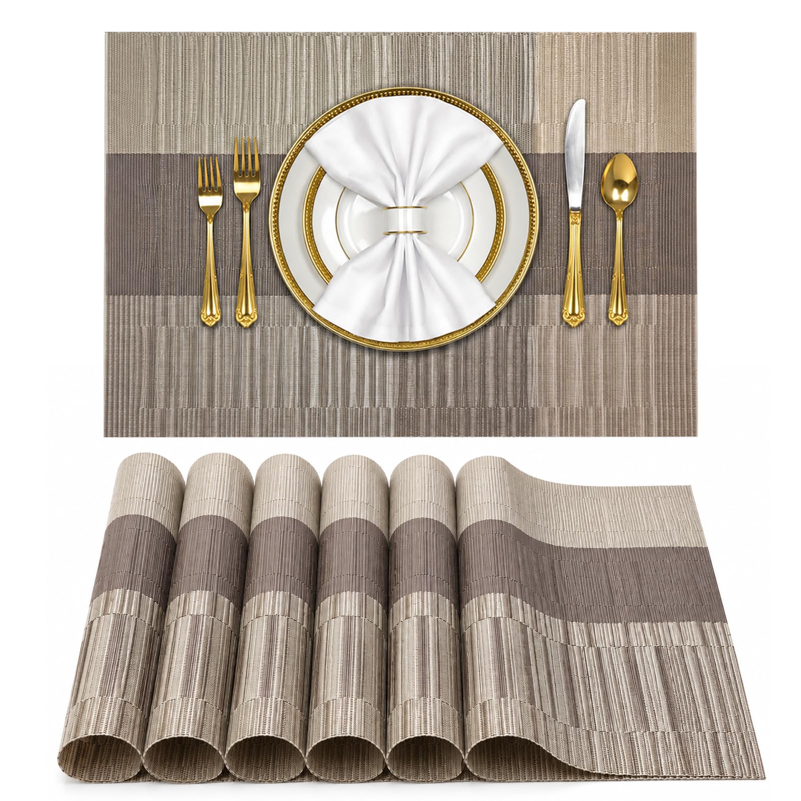 Solitude Placemats Set of 6 Dining Table Place Mats | Placemats Table Mat PVC Material | Non-Slip Heat Resistant | Dining Tablemates Washable Anti-Skid | Size 45 x 30 CM (Brown) — Amazon image 15