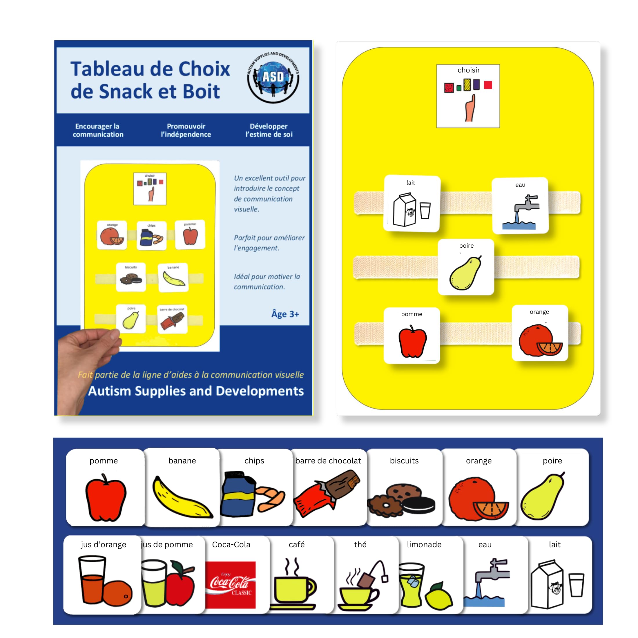 Tableau de Choix d'Activités Non Verbal -16 Pictogrammes Autisme - Emploi du Temps/Rituel Enfant - Maternelle, TSA/TDAH Outil