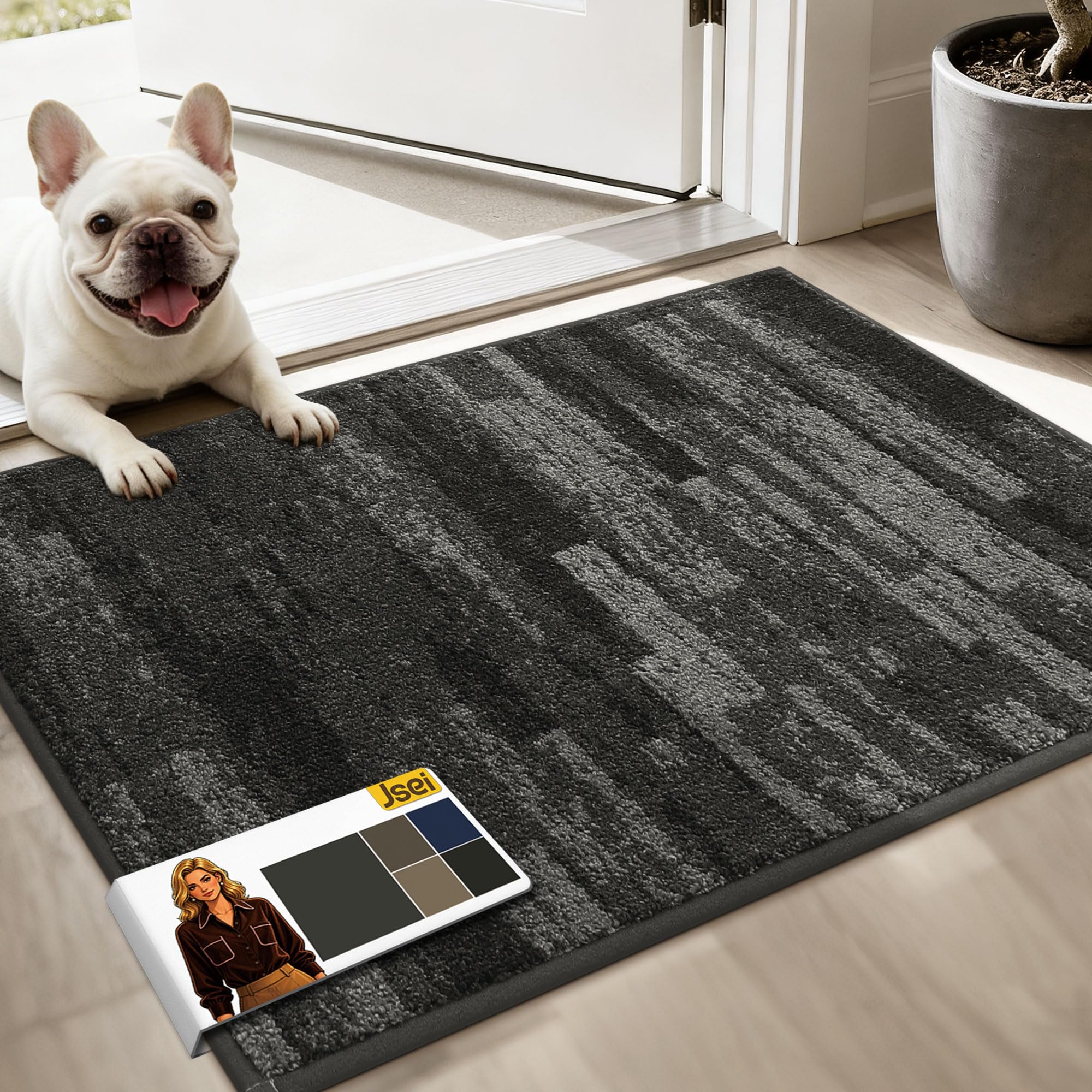 JSEI Non-Slip Door Mat, Dirt Trapper Washable Rug, 50 x 80cm Grey