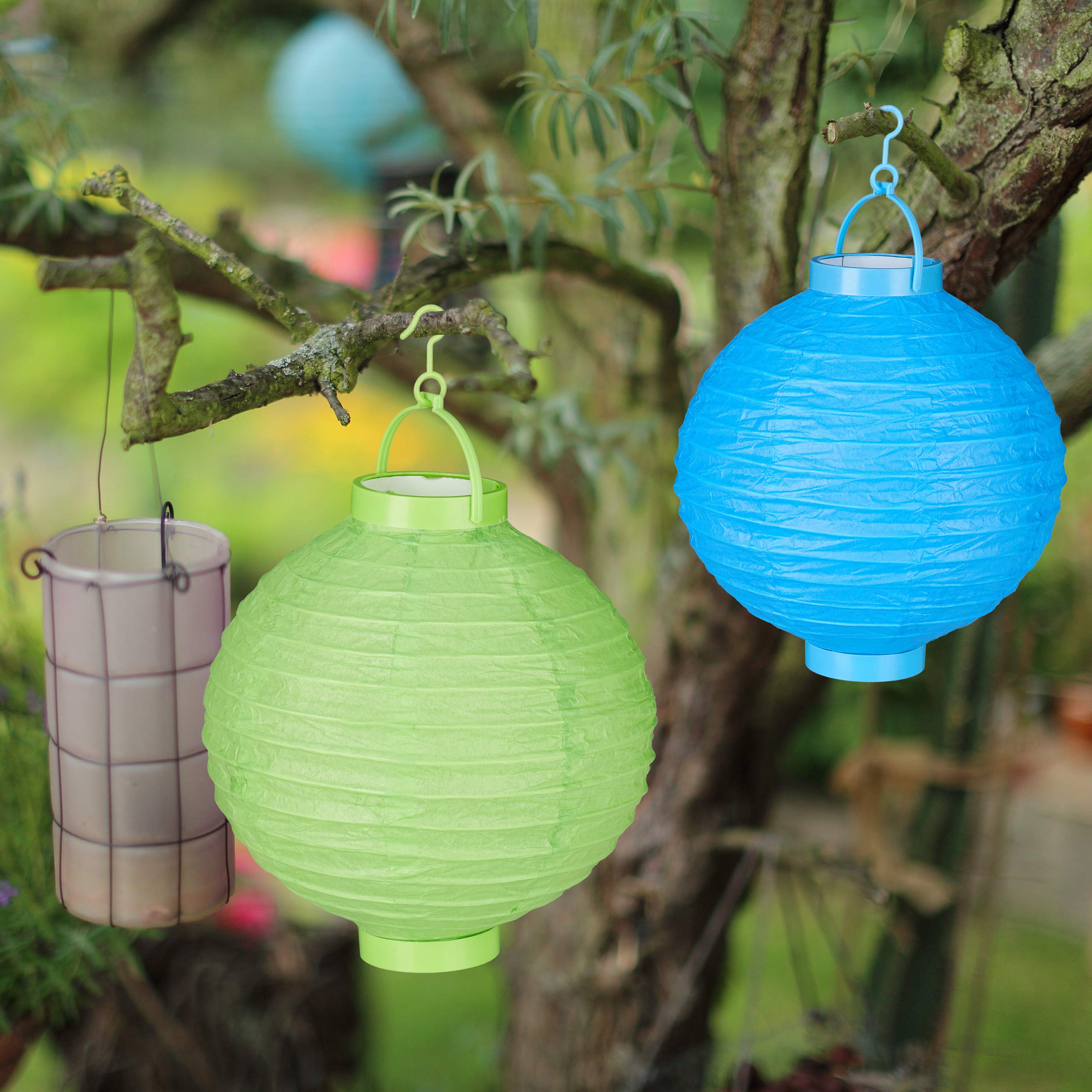 Relaxdays Kolorowe lampiony LED, 10 sztuk, zasilanie bateryjne, do użytku na zewnątrz i wewnątrz, do zawieszenia, papierowe latarnie Ø 20 cm, kolorowe