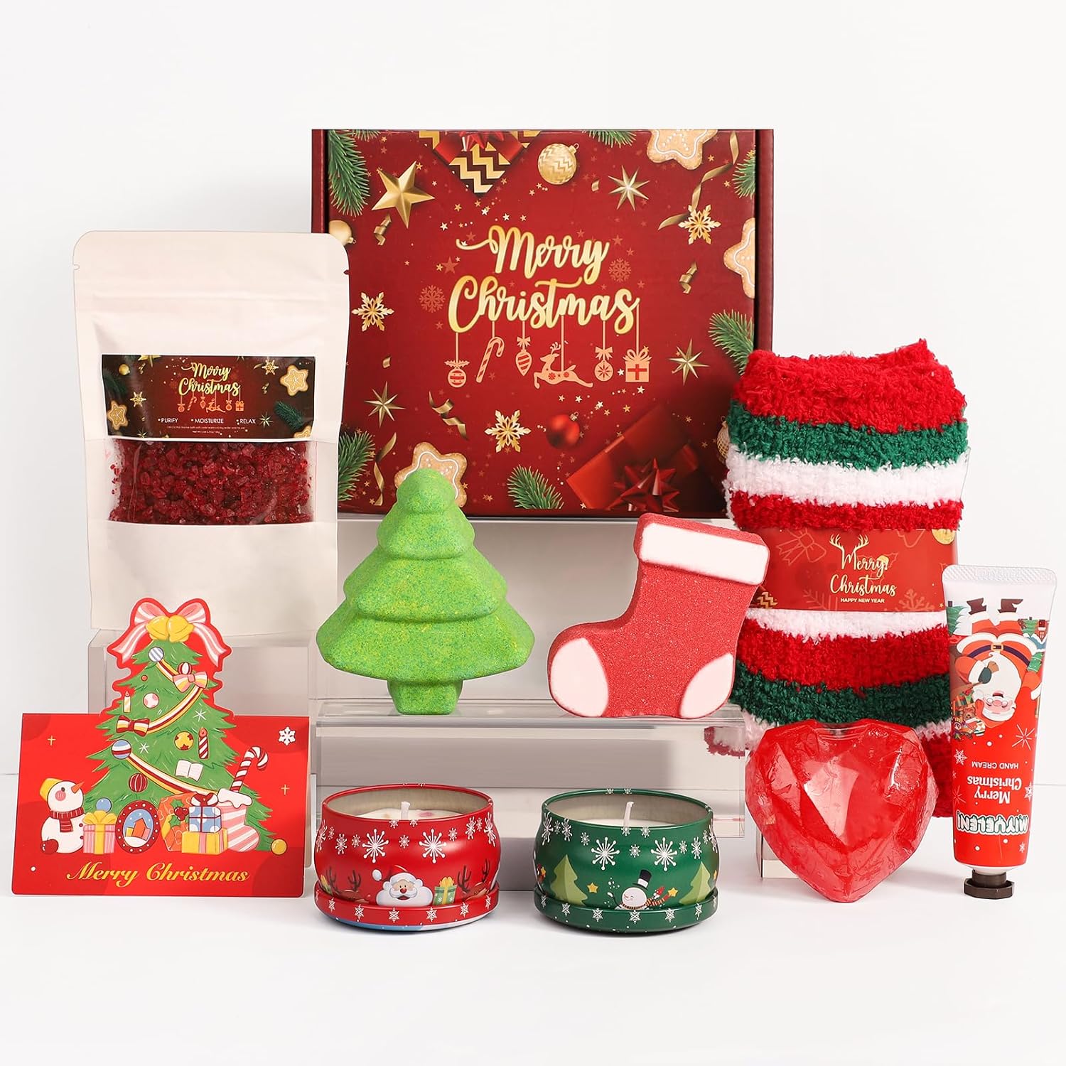 Christmas Gifts Basket for Women ,Merry Christmas Set, Female Self Care Spa Gifts Ideal, Xmas Boxes for Ladies, Sister, Mom, Coworkers, Teacher, Wife, Girlfriend