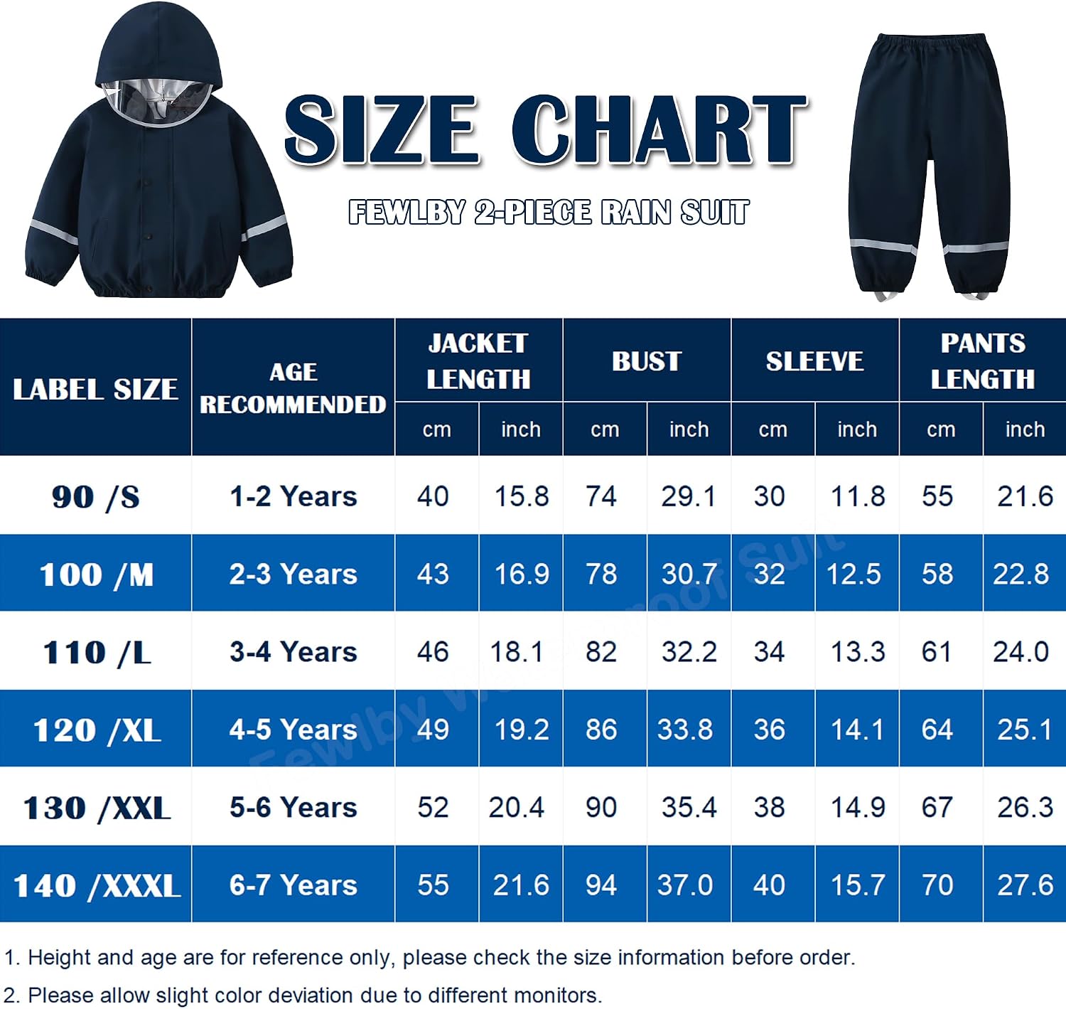 Fewlby Kids Rainsuit Raincoat Set, Toddlers Waterproof Raincoat with Pants Child Rainset Rainwear