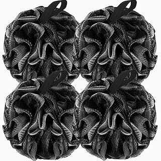 Bath Loofah Shower Sponge Body Back Scrubber Soft Mesh Shower Puffs Exfoliating Loofa for Women & Men Bath Accessories Cleaning Tool (4Pack 60G Black, Charcoal Black)