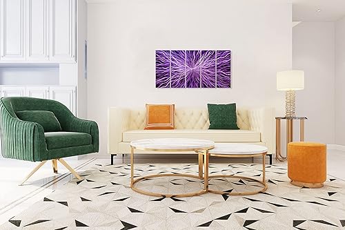 Miniatura 7 de YHSKY ARTS Arte abstracto de pared de metal hecho a mano en aluminio, moderno 5 piezas de arte en color morado, contemporáneas líneas poderosas