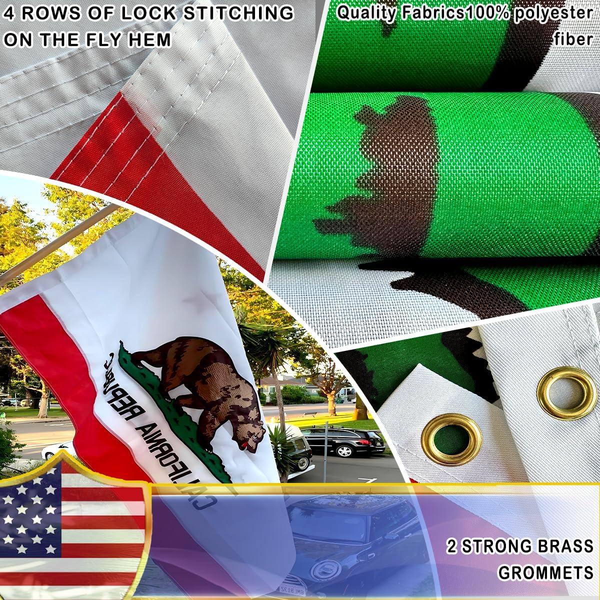 VOLTA Embroidered Double Sided California State Flag 3x5 Feet, Outdoor Heavy Duty 3-Ply Durable Polyester California State Flag with Canvas Header/Brass Grommets for Indoor Outdoor Decorations