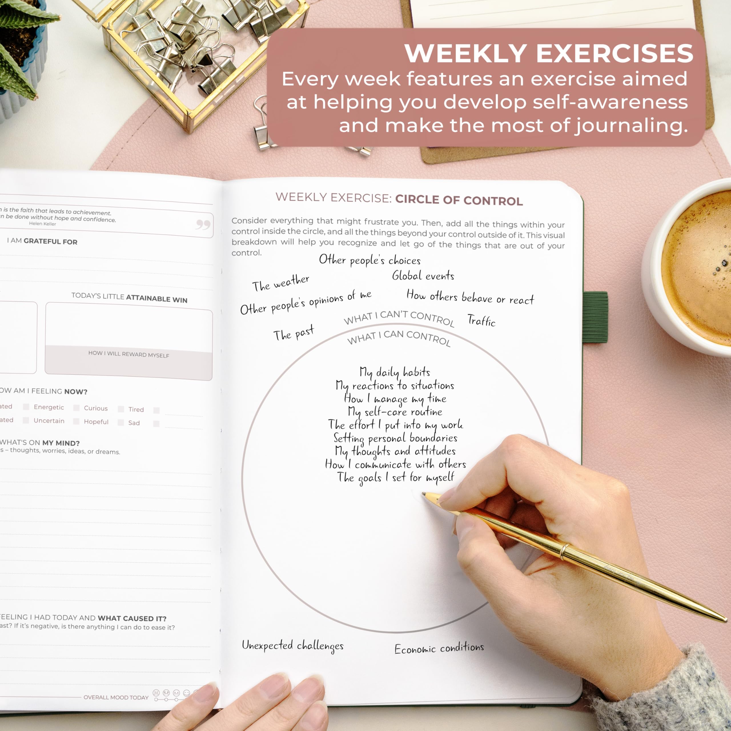Clever Fox Inner Peace Journal – Diario guiado para aliviar el estrés y la ansiedad con indicaciones – Cuaderno de curación y autodescubrimiento para mujeres y hombres (verde bosque)