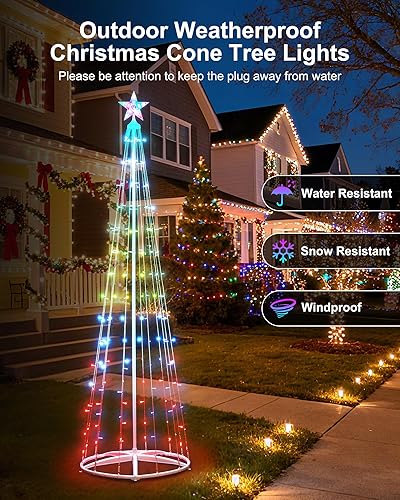Miniatura 6 de Árbol de Navidad en forma de cono LED inteligente Brightown, 8 pies, 191 luces LED con sincronización de música, control remoto y aplicación, patrón