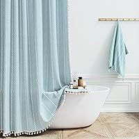 Vista 1 de BTTN Boho Farmhouse Shower Curtain, Linen Rustic Weighted Striped Fabric Shower Curtain with Tassel, Water Repellent, Modern Bohemian Vintage Cloth