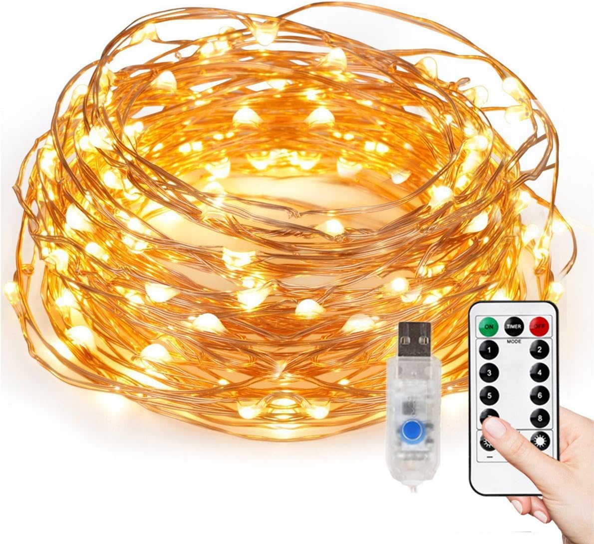 LED String Lights Xnwe Waterproof Fairy String Lights 100 Leds 33ft Starry String Lights USB Powered Copper Wire Lights with Timer Remote Dimmable for Bedroom, Patio, Party, Wedding, Christmas Decorat