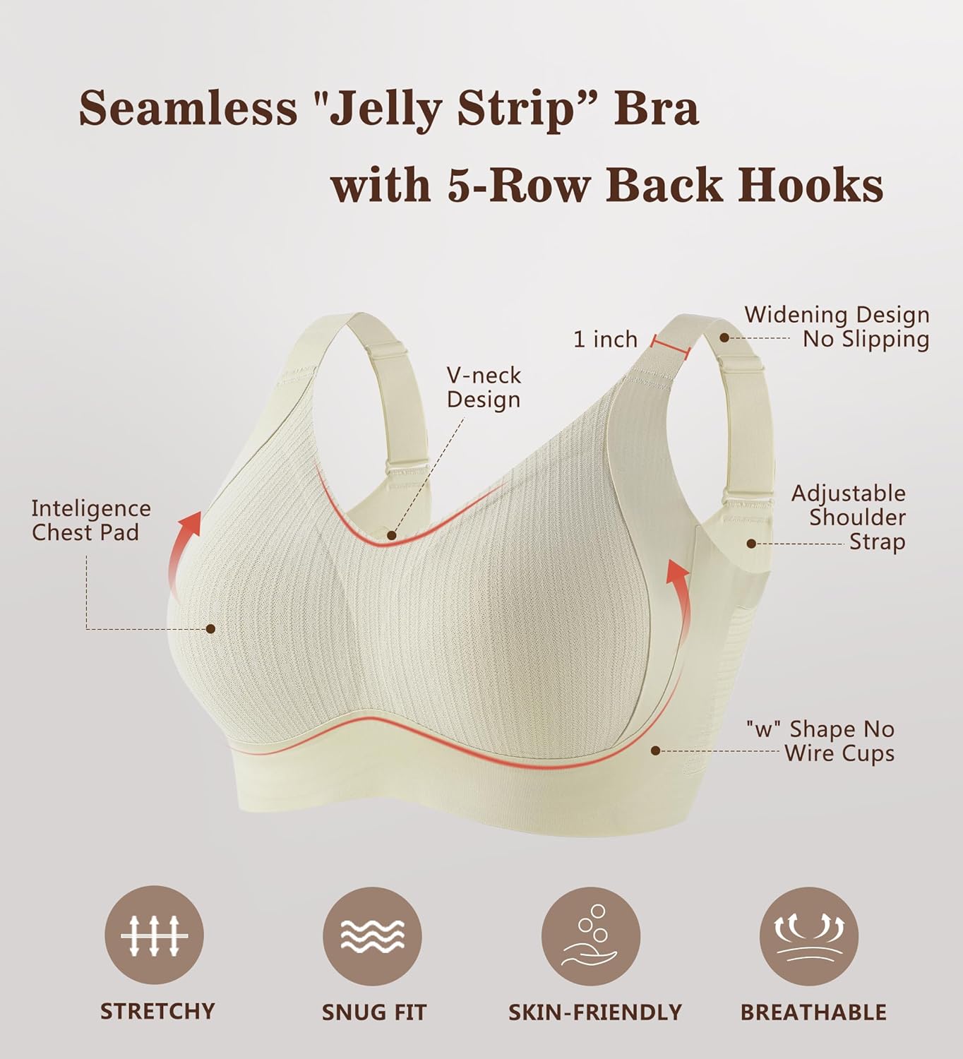 Lace Vertical Stripe Pull Up Bras for Women No Underwire Wireless Seamless Bralette Comfort Supportive Full Coverage - Image 9