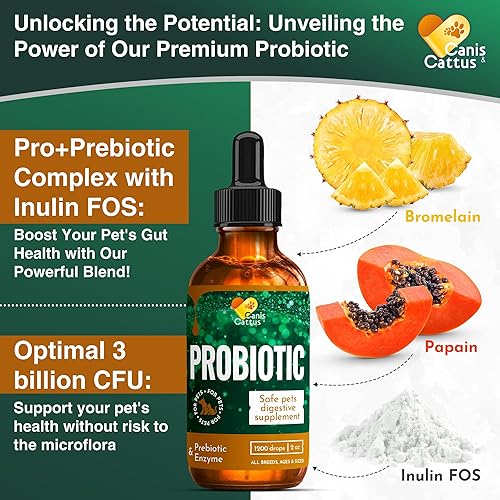 Miniatura 2 de Canis&Cattus Probiotics for Cats  Liquid Cat Probiotics with Digestive Enzymes for Gas, Bloating, Diarrhea & Upset Stomach  Easy-Mix Drops  2 oz