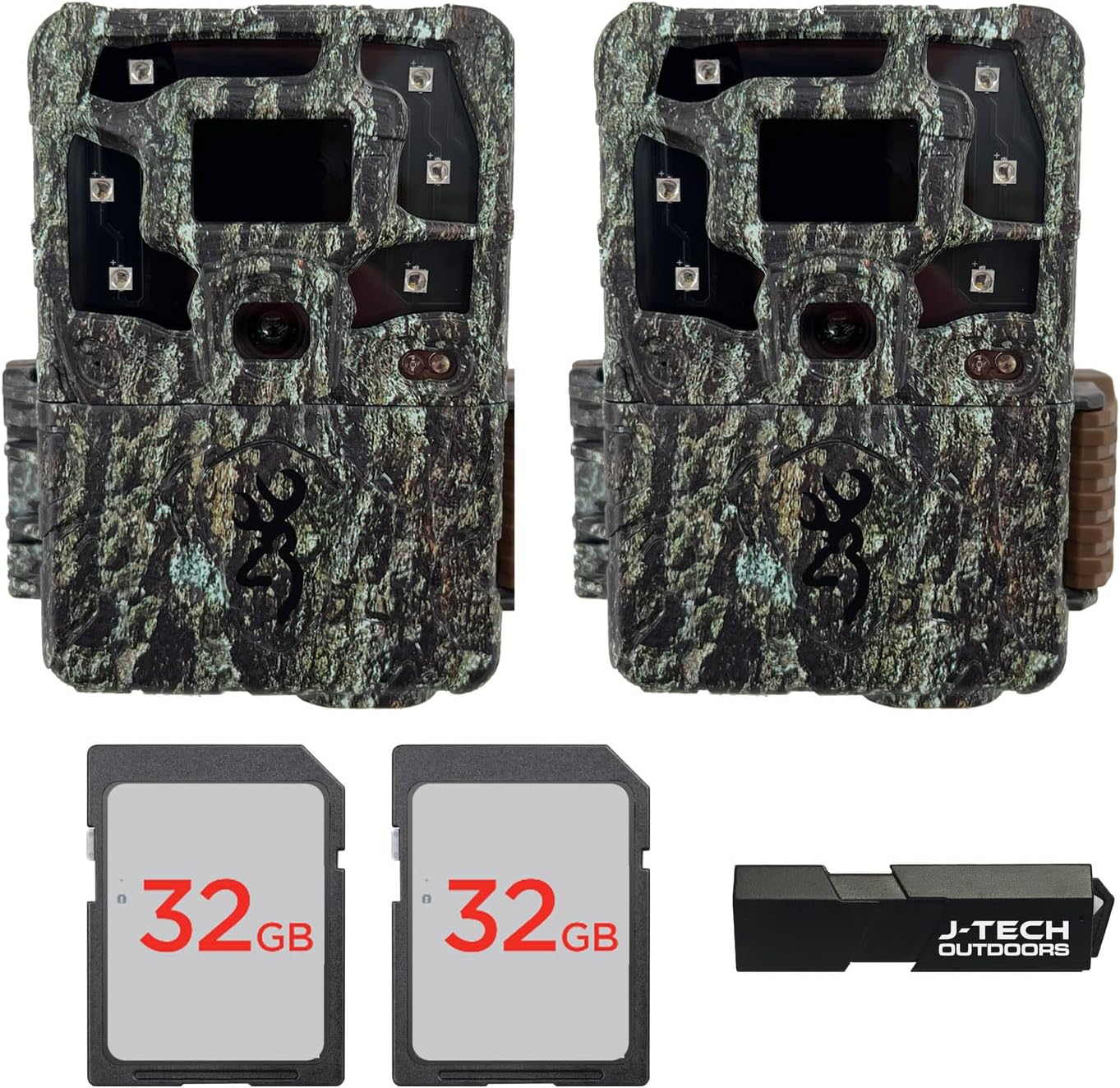(2) Browning Strike Force Pro X 1080 Trail Game Camera Bundle Includes 32GB Memory Cards and J-TECH Card Reader (24MP) | BTC5PX1080