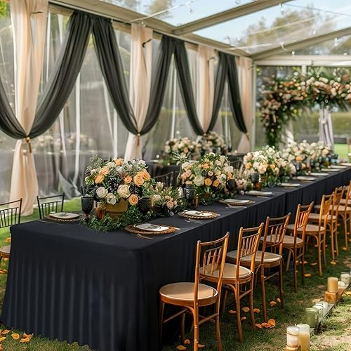 Miniatura 105 de Paquete de 2 manteles rectangulares blancos, lavables y elásticos para mesas de 6 pies, sin arrugas y reutilizables, ideales para fiestas