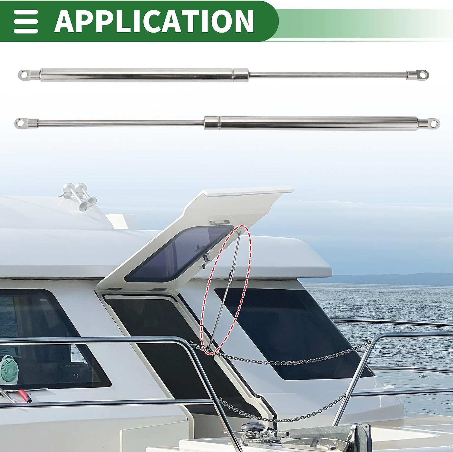 Motoforti 20inch/500mm 100lb/445N/45kg Stainless Steel Marine Lift Support Struts Boat Hatch Gas Springs 2 Pcs