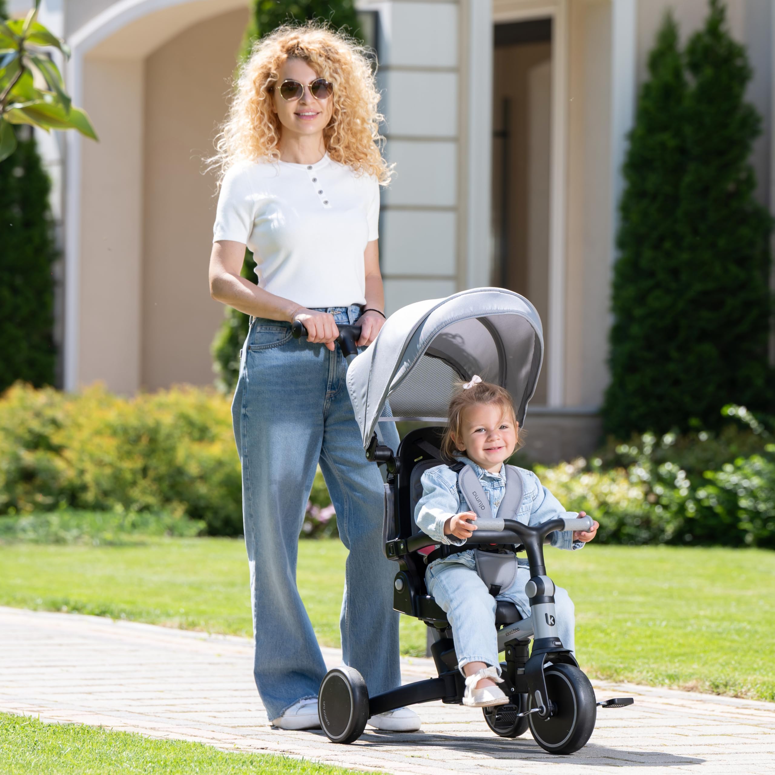 KikkaBoo Tricycle évolutif 8 en 1 ALUMA, de 12 Mois à 5 Ans, Tricycle Poussette Pliable avec poignée pour Parents, Vert