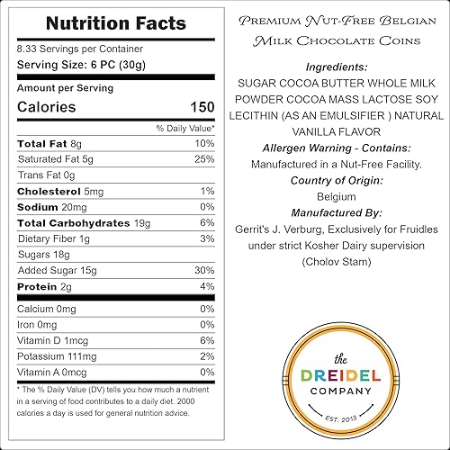 Hanukkah Chocolate Gelt - Sin nueces - Monedas belgas de chocolate con leche - 1LB - Más de 100 monedas - OU D Kosher Chanukah Gelt