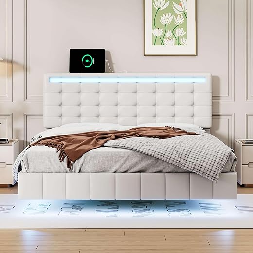 Floating Full Size Bed Frame with LED Lights