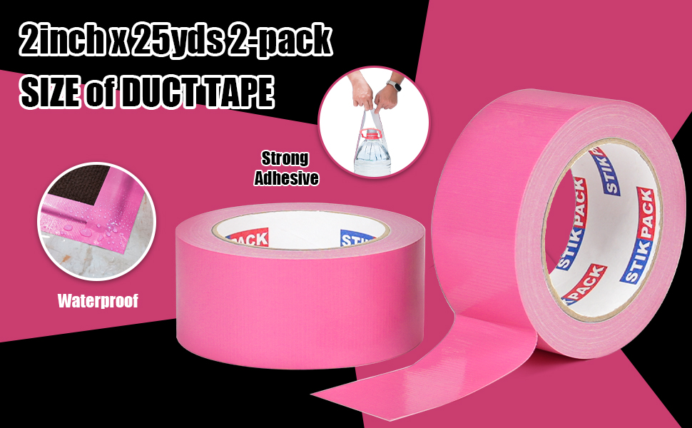 Image of 2 Rolls Pink Duct Tape, Heavy Duty Strong Industrial Colored Duct Tape 9mil x 2inch x 25yds Flexible, No Residue, Waterproof and Tear by Hand, Multi-Use for Indoor & Outdoor Repairs
