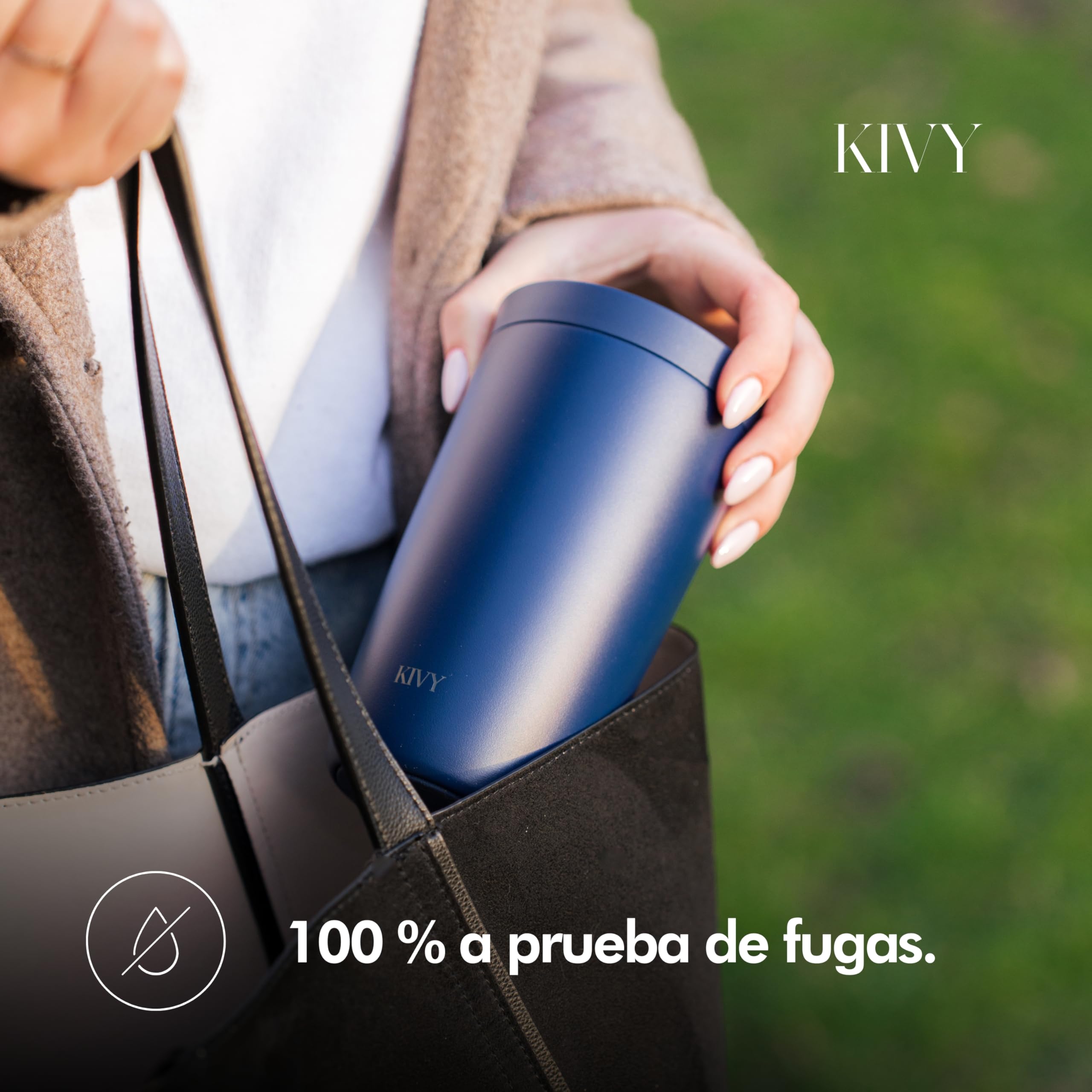 KIVY Termo de Café 350ml [CIERRE QUICK PRESS] - Vaso Termico - Taza Termica Llevar - Para Bebidas Frías & Calientes - Travel Mug - Sin BPA & A Prueba de Fugas - Doble Pared & Acero Inoxidable - Bleu — view 6
