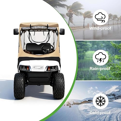 Vista 22 de 10L0L Recinto de conducción de carrito de golf para 2/4 pasajeros para modelo EZGO TXT/RXV, ventana transparente de 4 lados 600D cubierta de lluvia