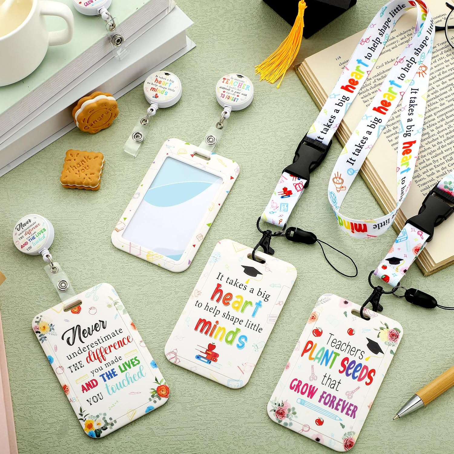 Sinload 4 Pcs Back to School Teacher Appreciation Gift Lanyards for ID Badges Thank You Badge Holder with Retractable Breakaway Lanyard Name Tags ID Card Holder for Women image 3