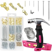 Picture Hanging Kit Hanging Hardware Assorted with Magnetic Hammer D Ring Nails Hooks Wires Magnetic Level for Wall Mounting Heavy Picture Canvas Paintings Photos Frame Board Clock