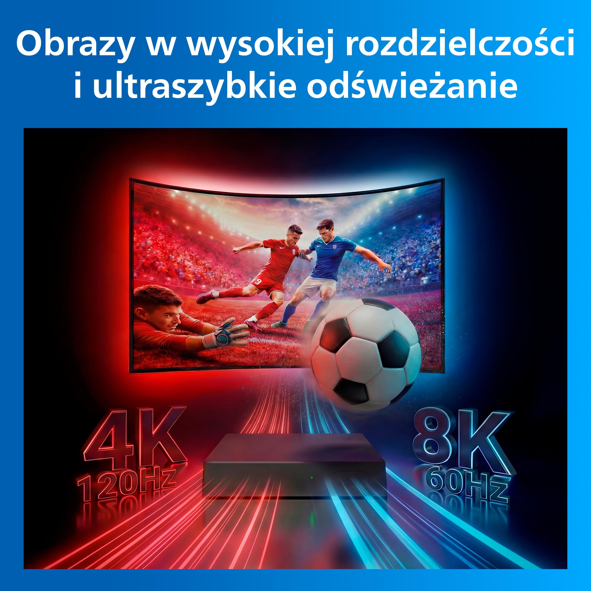 Philips Smart Lighting HDMI 2.1 Sync Box 8K z Podświetleniem TV 55"–65", Taśma LED RGBIC, Ultra Szybkie Odświeżanie, Personalizowane Oświetlenie, Łatwy Montaż, TV, Filmy, Gaming