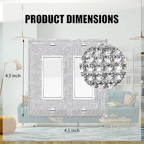 Miniatura 2 de Gaocai Cubierta de placa de pared con diamantes de imitación plateados brillantes, cubierta de placa de interruptor de luz, cubierta de interruptor