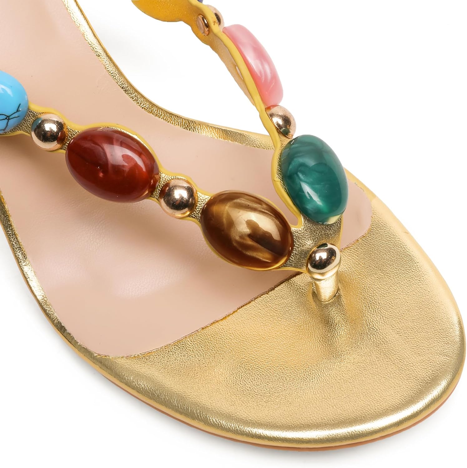 Women's Jeweled Thong Strappy Sandal Summer Mules Kitten Heels Flip Flop Round Open Toe Mid Heels Fashion Wedding Party Dress Thong Casual Shoes - Image 4