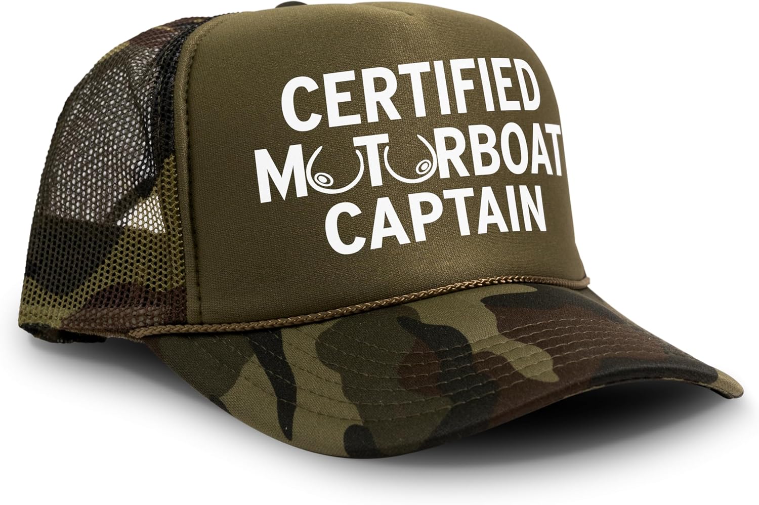 Chudly.com Certified Motorboat Captain Funny Party Boobs Snapback Mesh Trucker Hat