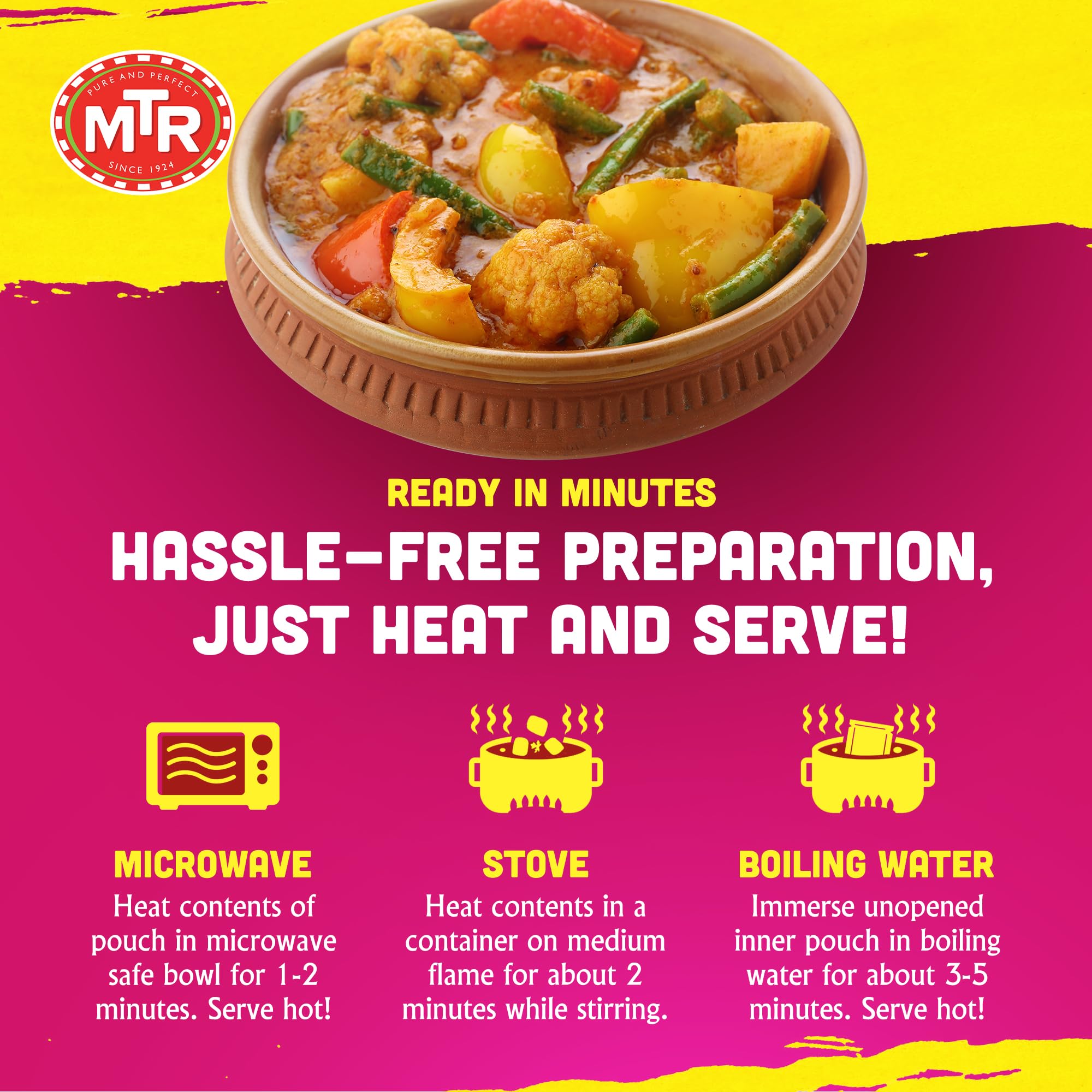MTR - Minute Meals: Flavorful Mixed Vegetable Curry - Authentic Indian Ready-to-Eat Meal with No Added Preservatives - A Quick Meal Suitable for Vegetarians, Ready in Minutes! (Pack of 6)