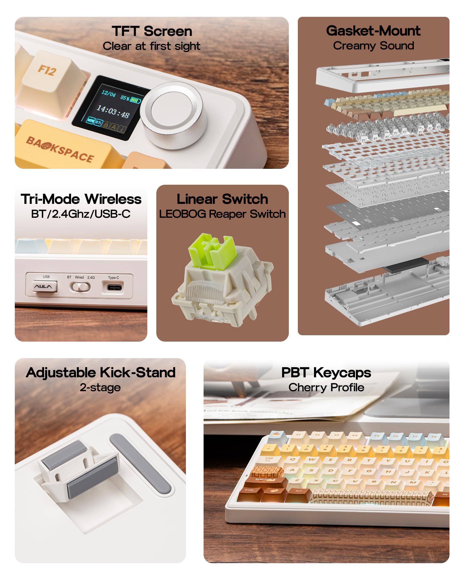 Amazon | EPOMAKER X Aula F75 MAX ワイヤレスメカニカルキーボードTFT