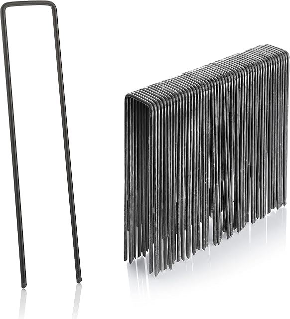 GardenMate Pack of 50 x 6''/150mm U-shaped multi-purpose steel Garden Securing Pegs - Ideal for securing weed fabric, landscape fabric, netting, ground sheets and fleece - Made of 2.9mm steel wire