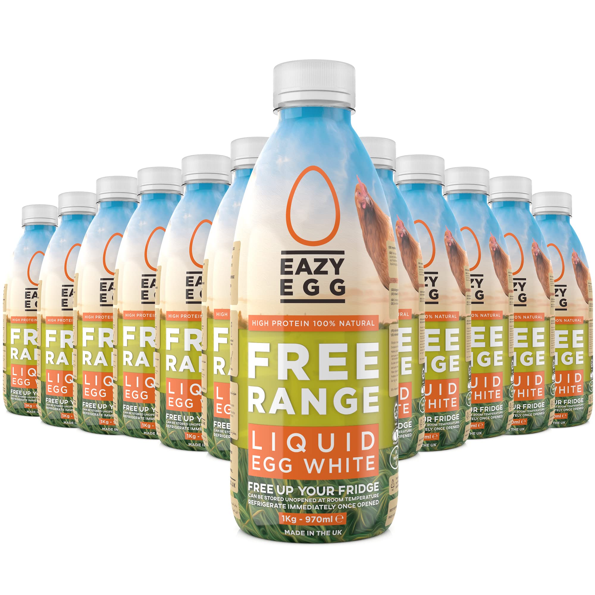 Eazy Egg Free Range Egg Whites Liquid 12 x 1L | Made in the UK from Eggs Free Range | Ambient Storage & 6 Month Shelf Life | For Baking, Shakes, Omelettes & Cocktails