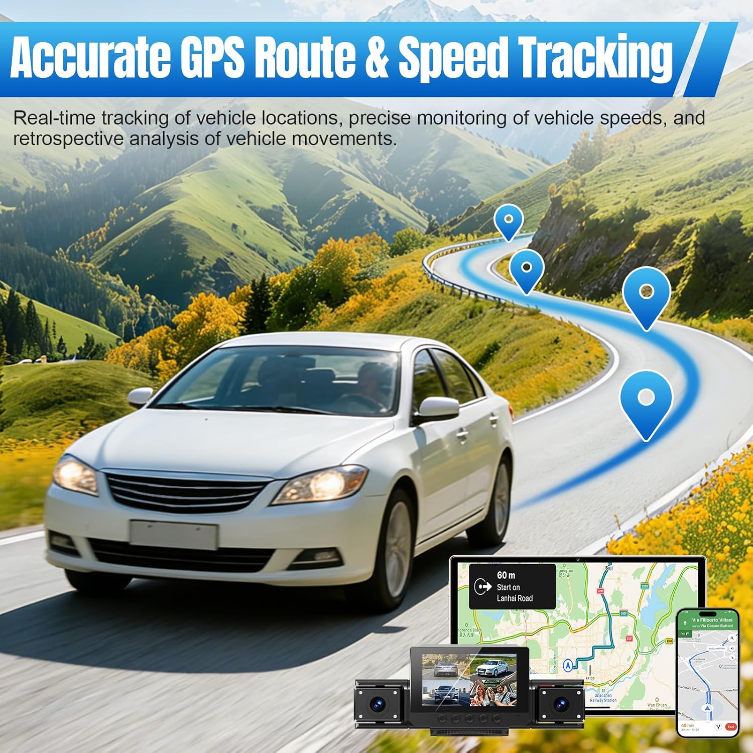 4 Channel Dash Cam,360° All-Around View Front Rear Left Right Inside Car Camera,3" IPS Screen,4-Way Dash Cam with 24H Parking Mode,Built-in GPS,8 IR Night Vision,G-Sensor,128GB Card Included