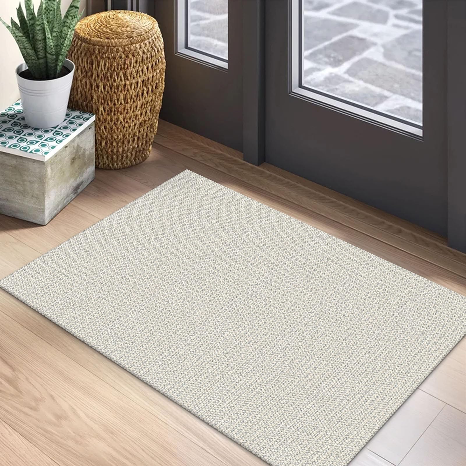 EARTHALL Woven Area Rug 2x3 Ft Washable Rugs for Entryway Braided Throw Rugs with Rubber Backing Door Mat Indoor Outdoor Entrance Small Cotton Woven