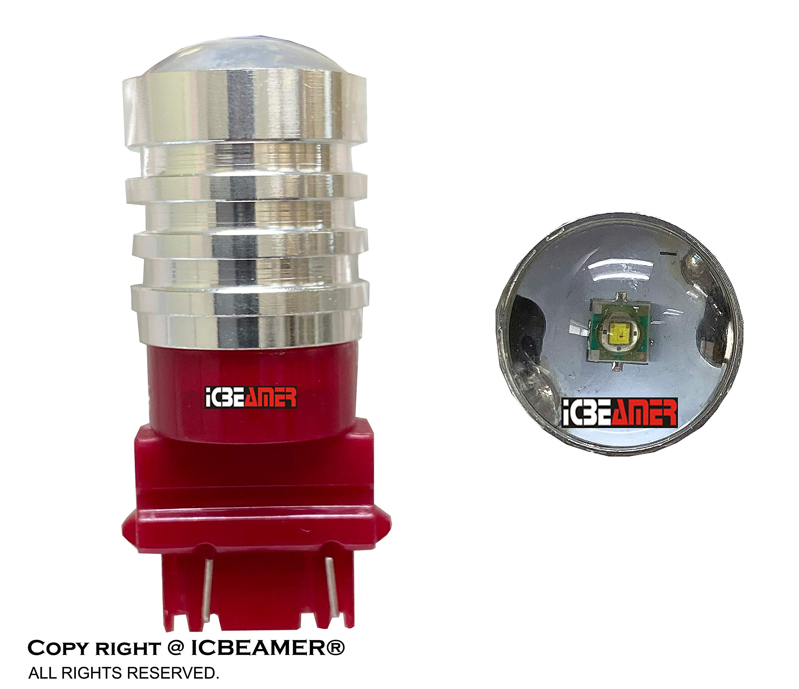 ICBEAMER 3157 LED Bulbs, 4 pcs 3056 3156 3157K 4057 4157 7.5W High Power Bright Red Projector For Tail Brake Stop Light