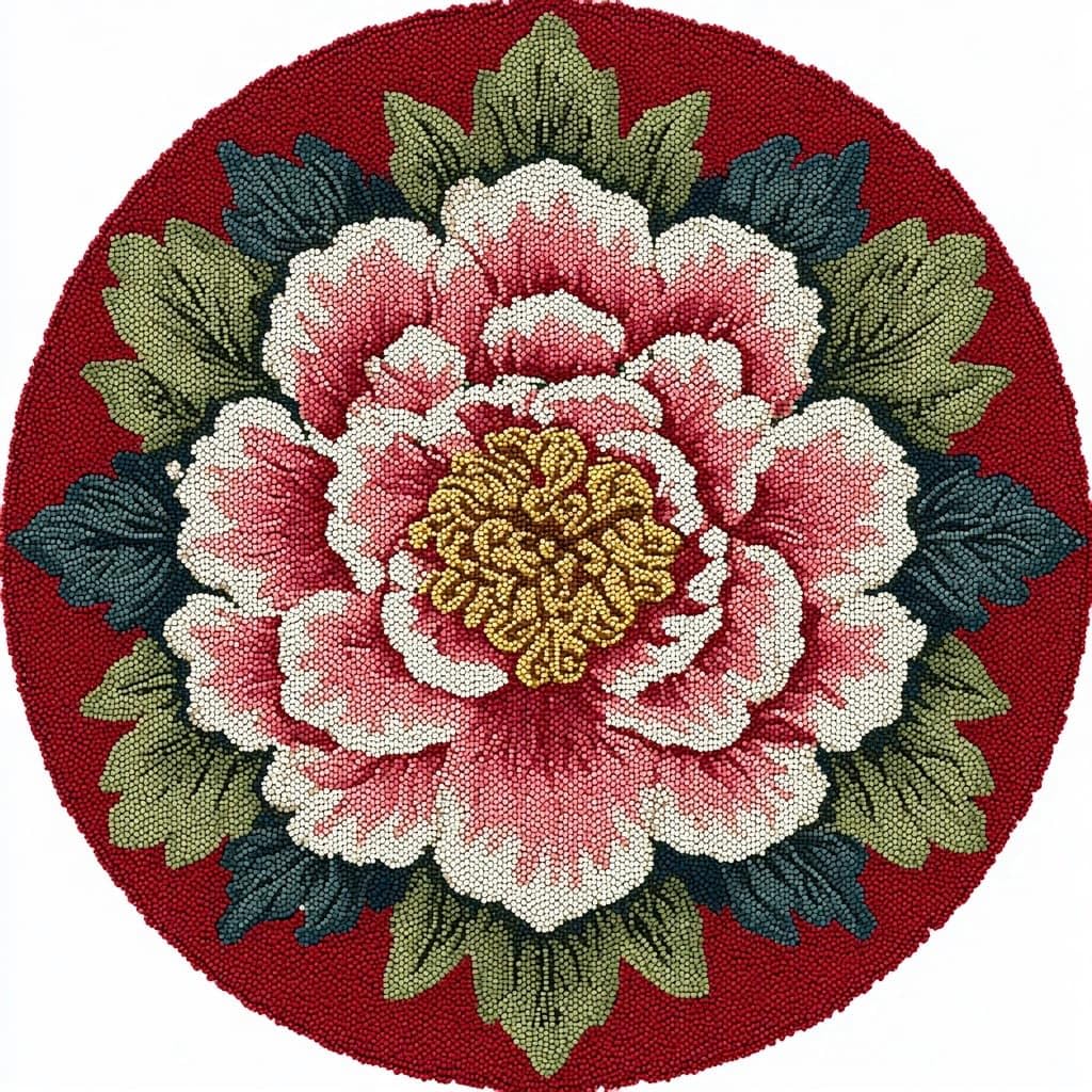 AMBATTERY Round Shape Latch Hook Kits Rug,Peony Flowers