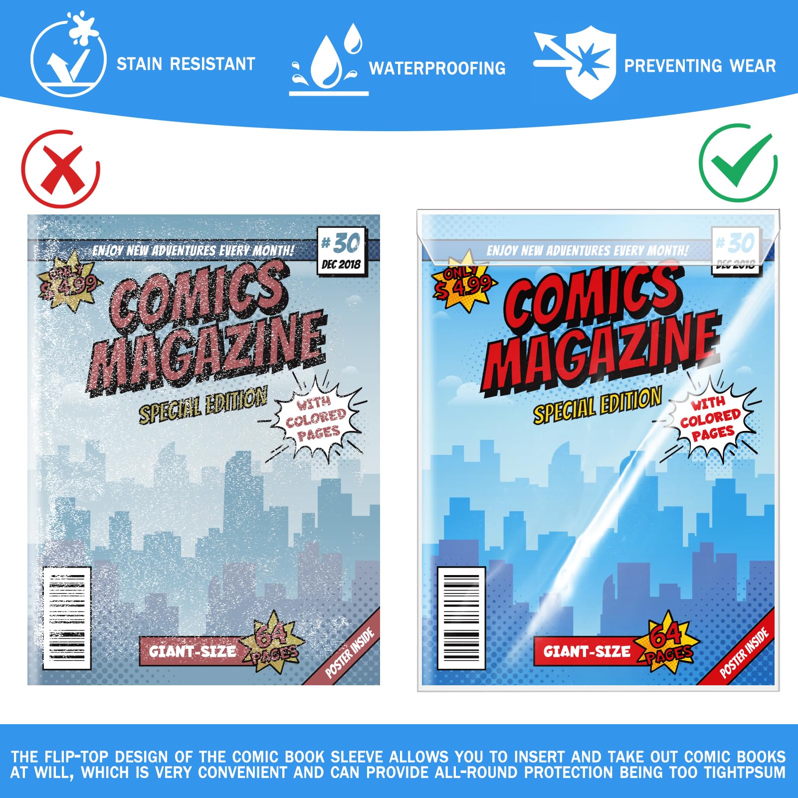 25 Sets Current Size Comic Book Bags and Boards, Reusable Transparent Comic Book Sleeves with Double-Sided White Cardboard Regular Comics Magazine Storage for Collector Small Business